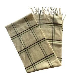 Barbour 100% Cashmere Scotland White Plaid Scarf w/ Fringe Preppy Holiday Soft